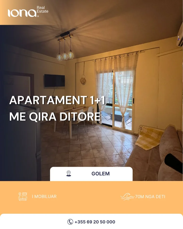 Golem, jepet me qera ditore , apartament , 1+1 , (70 metra nga deti)