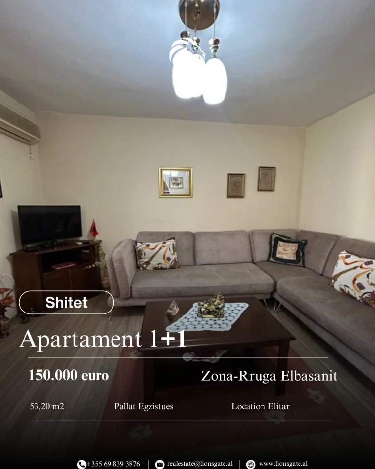 Tirane, shes apartament 1+1+Ballkon , 53 m² 150.000 € 