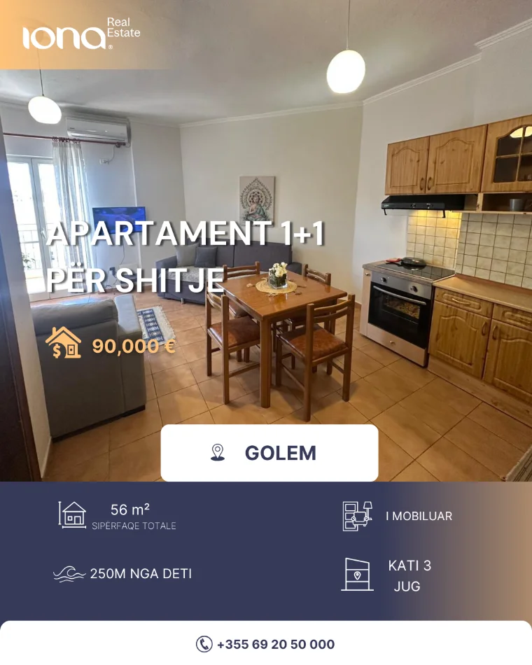 Golem, shitet apartament 1+1 Kati 3, 56 m² 90.000 € 