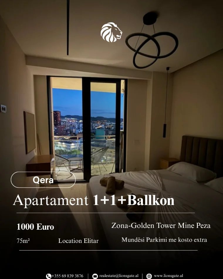 Tirane, jap me qera apartament 1+1+Ballkon , 72 m² 1.000 € (Golden Tower)