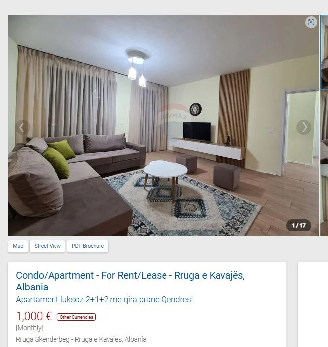 Tirane, jepet me qera apartament 2+1 Kati 5, 119 m² 1.000 € (RRUGA E KAVAJES QENDER)