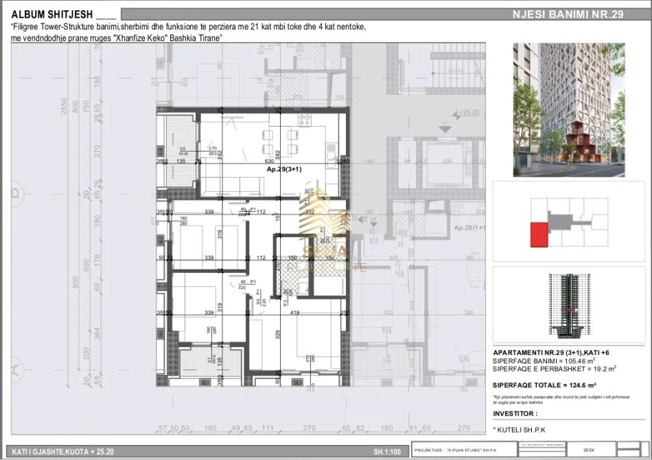 Tirane, shitet apartament 3+1+Ballkon Kati 6, 125 m² 236.000 € (Rruga Xhanfize Keko)