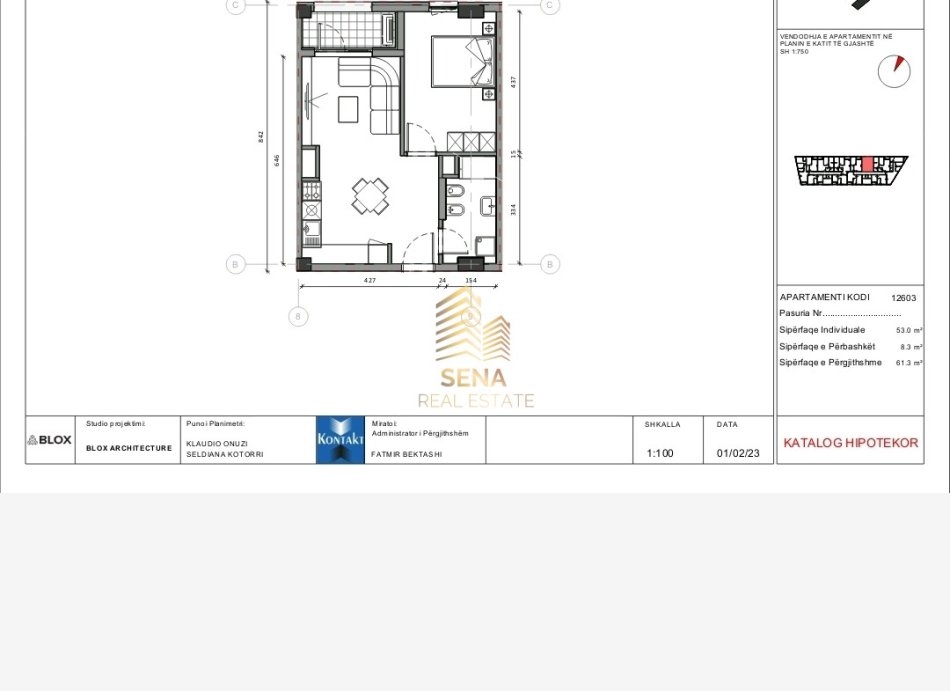 Tirane, shitet apartament 1+1+Ballkon Kati 6, 61 m² 98.080 € (Rezidenca Kaimi)