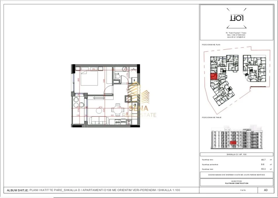 Tirane, shitet apartament 1+1+Ballkon Kati 3, 55 m² (Paskuqan)