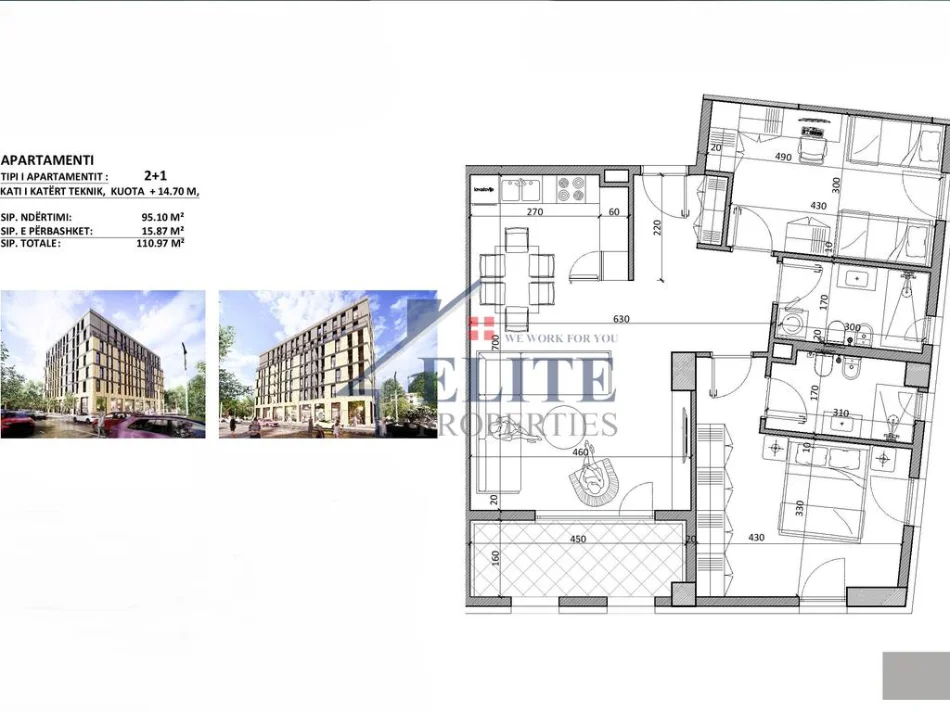 Tirane, shitet apartament 2+1 Kati 4, 111 m² 99.873 € (Kamza 2)