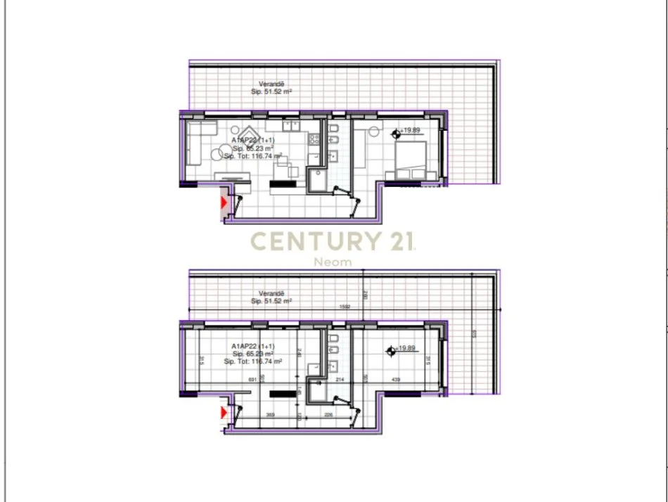 Tirane, shitet apartament duplex 1+1+Ballkon Kati 5, 129 m² 237.400 € (Neom109068)