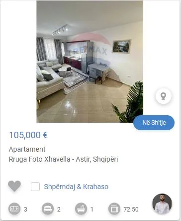 Tirane, shitet apartament 2+1 Kati 3, 65 m² 105.000 € (TE DY PALMAT ASTIR)