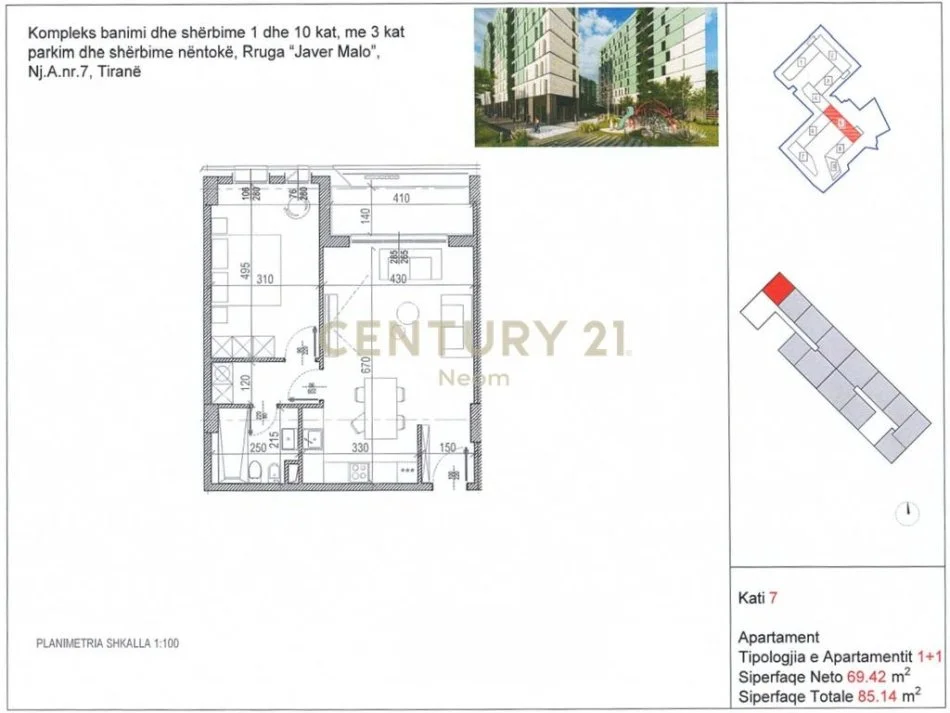 Tirane, shitet apartament 1+1+Aneks+Ballkon Kati 7, 85 m² 161.766 € (Neom110281)