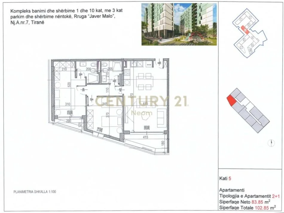 Tirane, shitet apartament 2+1+Aneks+Ballkon , 103 m² 174.845 € (Neom110284)