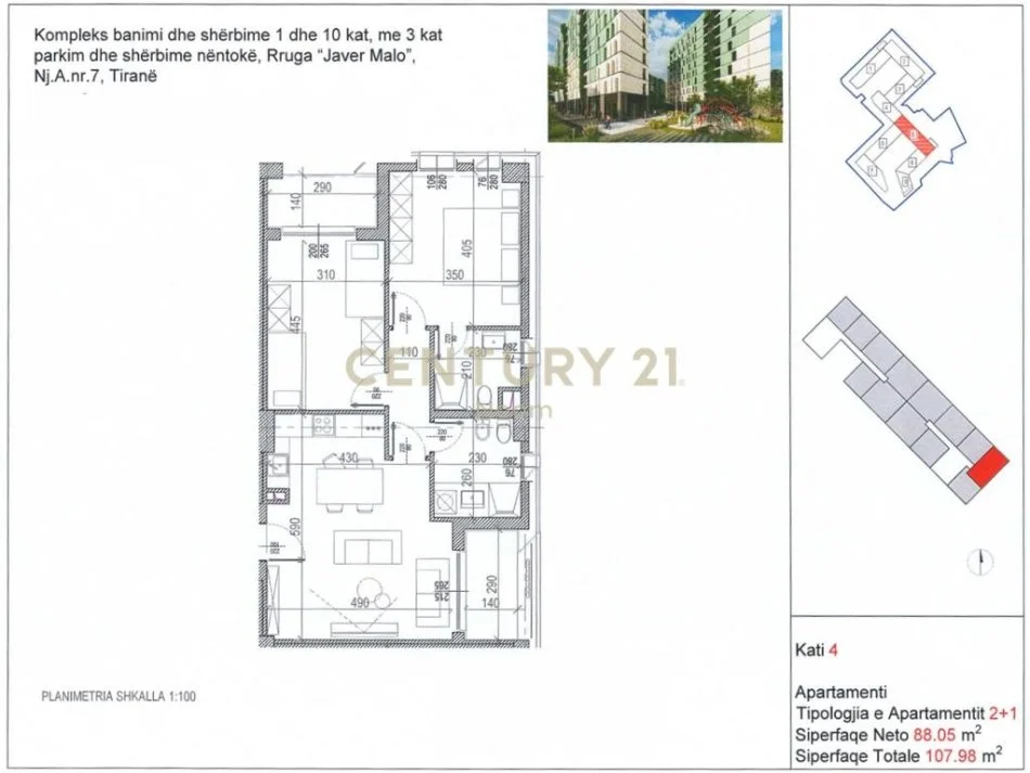 Tirane, shitet apartament 2+1+Aneks+Ballkon Kati 4, 108 m² 183.566 € (Neom110292)