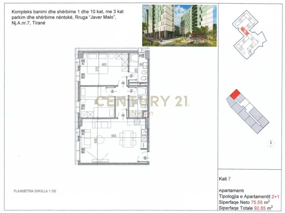 Tirane, shitet apartament 2+1+Aneks+Ballkon Kati 7, 93 m² 176.035 € (Neom110295)