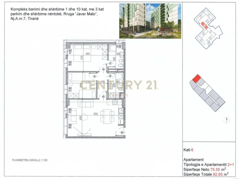 Tirane, shitet apartament 2+1+Aneks+Ballkon Kati 6, 93 m² 176.035 € (Neom110296)