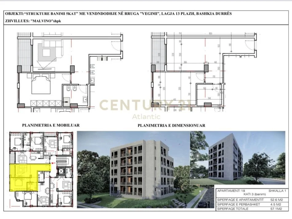 Durres, shitet apartament 1+1 Kati 3, 57 m² 68.520 € (Rrota e kuqe plazh)