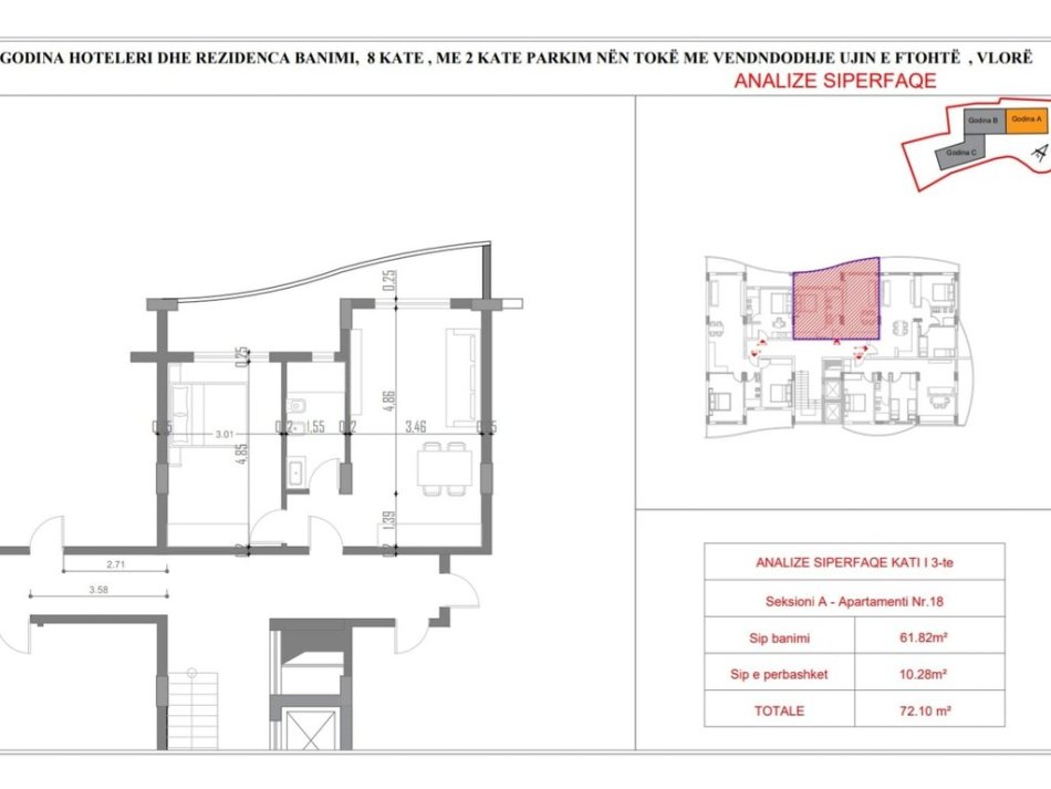 Vlore, shitet apartament 1+1 Kati 3, 72 m² 187.000 € (UJI I FTOHTE VLORE)