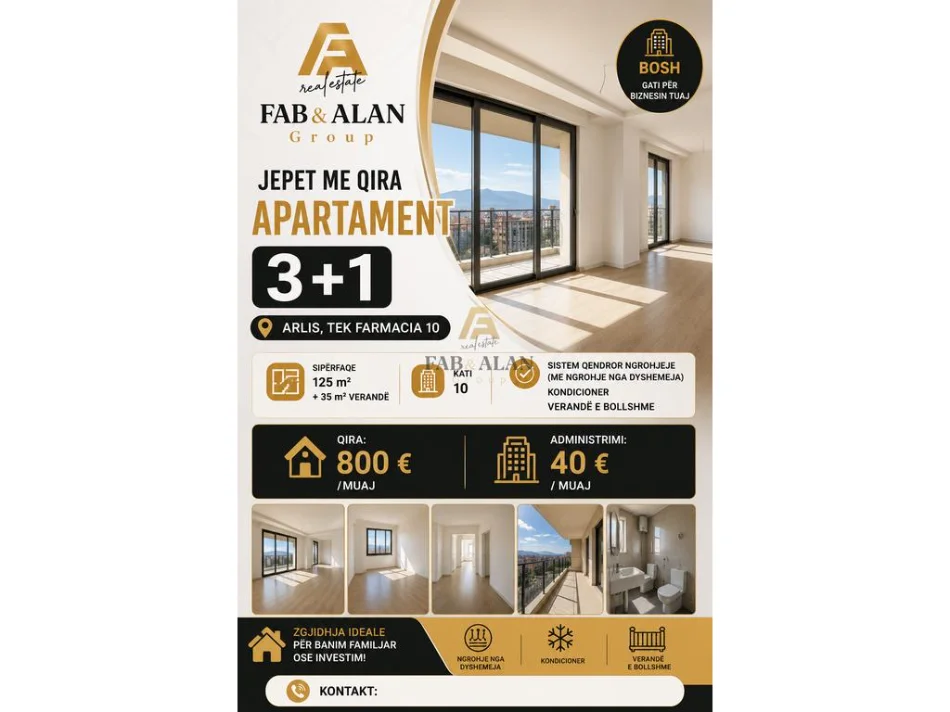 Tirane, jepet me qera apartament 2+1+Ballkon , 160 m² 800 € (ARLIS, TEK FARMACIA 10)