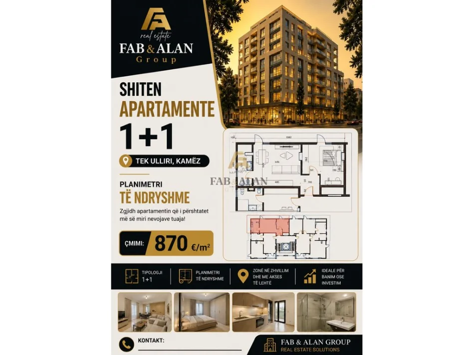 Tirane, shitet apartament 1+1 , 70 m² 60.595 € (Kamez)