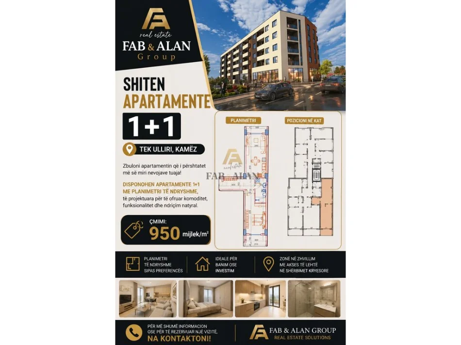 Tirane, shitet apartament 1+1 , 80 m² 75.950 € (Kamez)