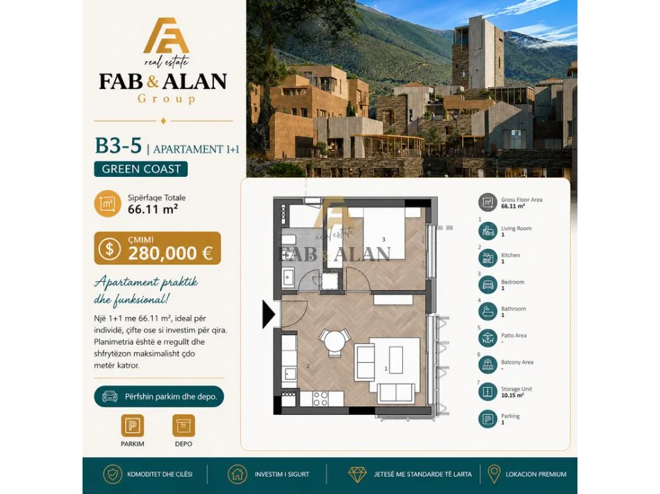 Dhermi - Palase, shitet Vile ne plazh 1+1 , 66 m² 280.000 € (Green Coast)