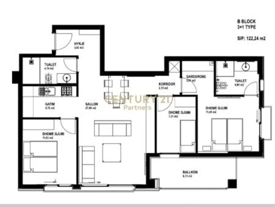 Tirane, shes apartament 3+1+2 , 122 m² 220.000 € (Liqeni i Thatë)