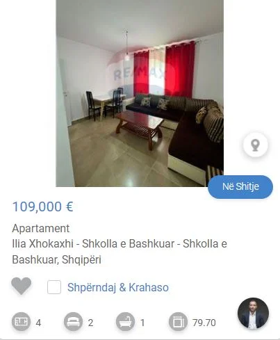 Tirane, shitet 2+1 Kati 3, 80 m² 109.000 € (te shkolla e bashkuar)