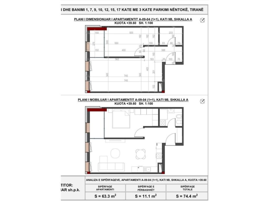 Tirane, shitet apartament 1+1 Kati 9, 74 m² 105.000 € (REZIDENCA &quot;ALUNAMAR&quot; ISH-VENUE)