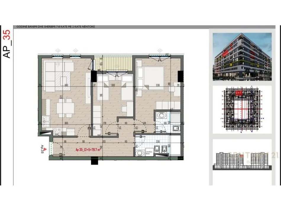 Tirane, shitet apartament 2+1 Kati 6, 93 m² 97.300 € 