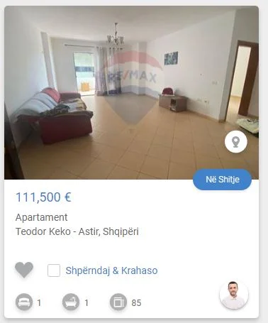Tirane, shitet apartament 1+1 Kati 3, 75 m² 111.500 € (TEODOR KEKO ASTIR)