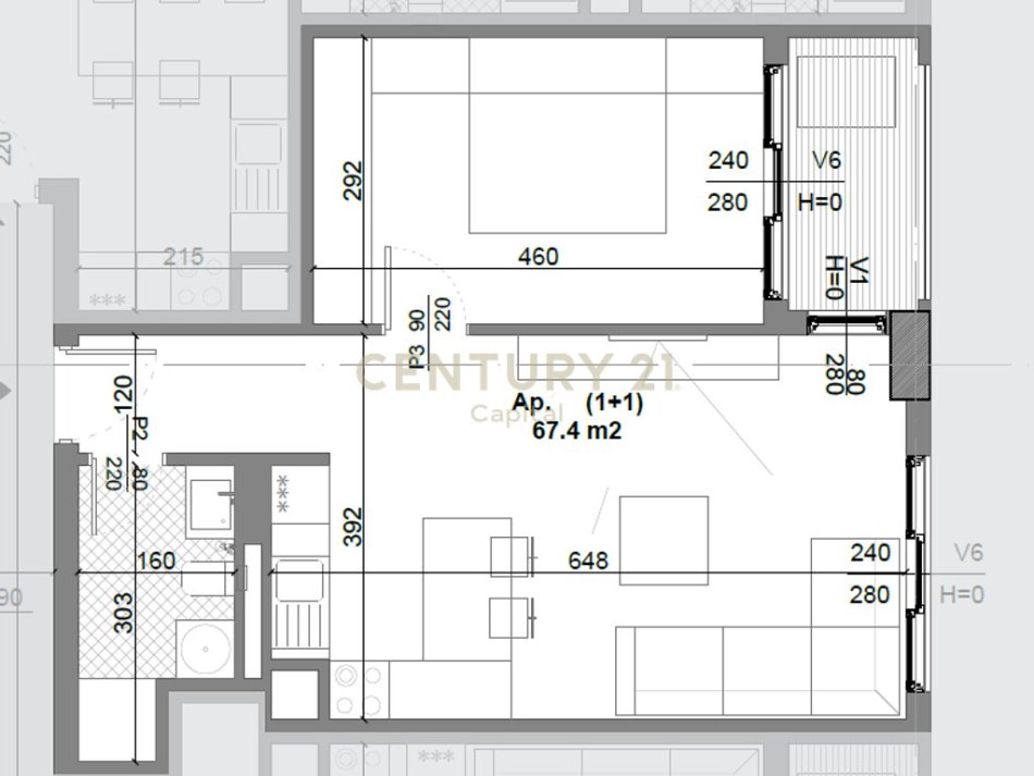 Tirane, shes apartament 1+1 Kati 3, 67 m² 51.000 €