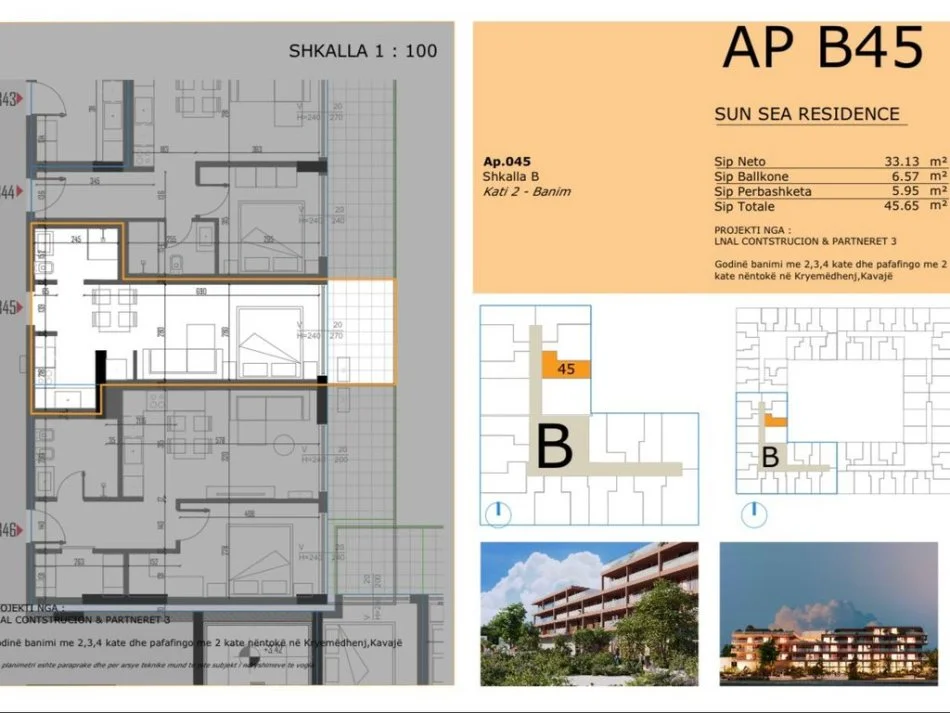 Golem, shitet apartament 1+1+Ballkon Kati 2, 46 m² 52.497 € 