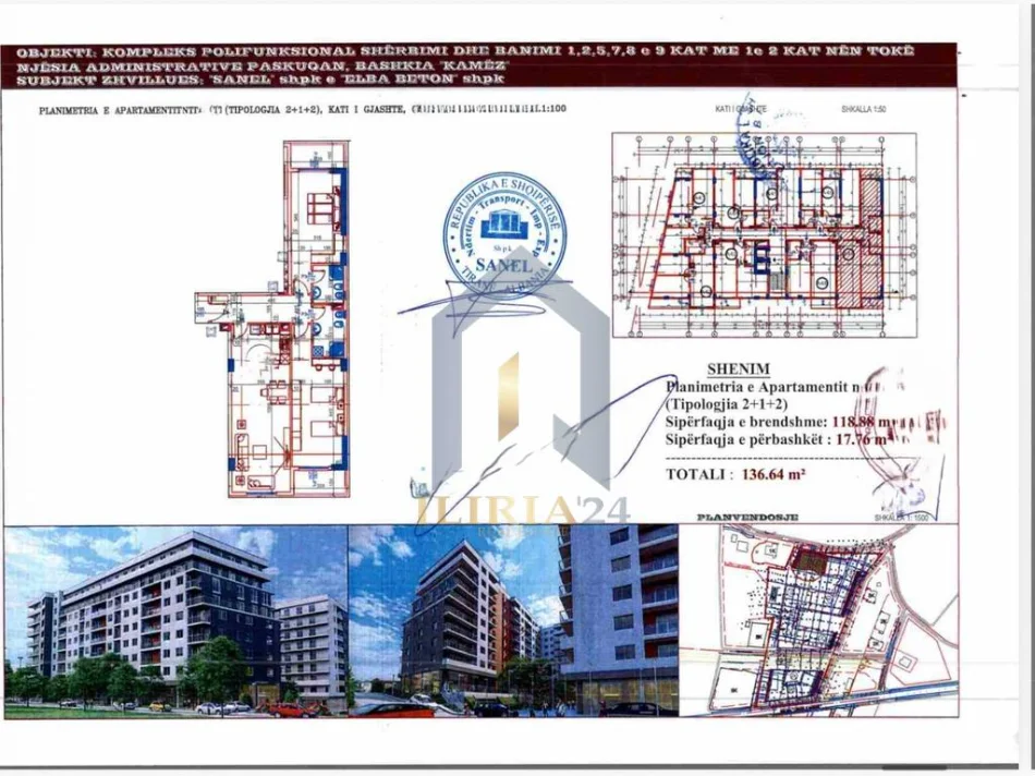 Tirane, shitet apartament 2+1+Ballkon Kati 6, 137 m² 169.433 € (Apartament 2+1 per shitje ne Paskuqan Sanel Residence)