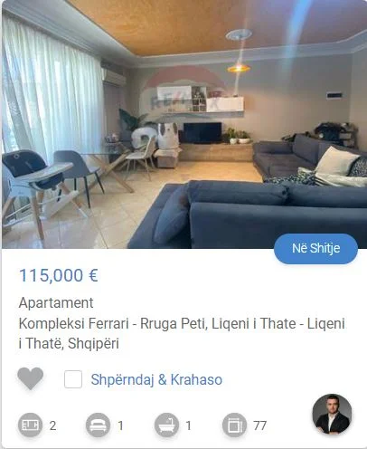 Tirane, shitet apartament 1+1 Kati 1, 77 m² 115.000 € (te liqeni thate rruga peti kompleksi Ferrara)