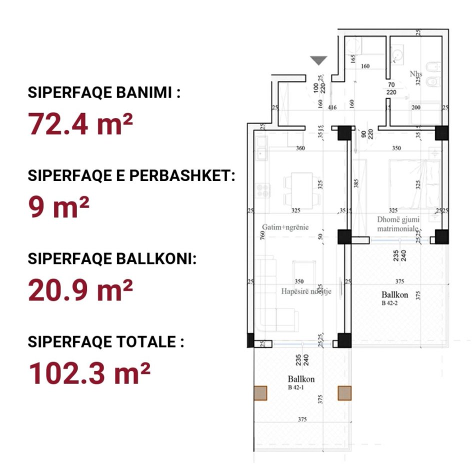 Durres, shitet apartament 1+1+2 ballkone full pamje deti !