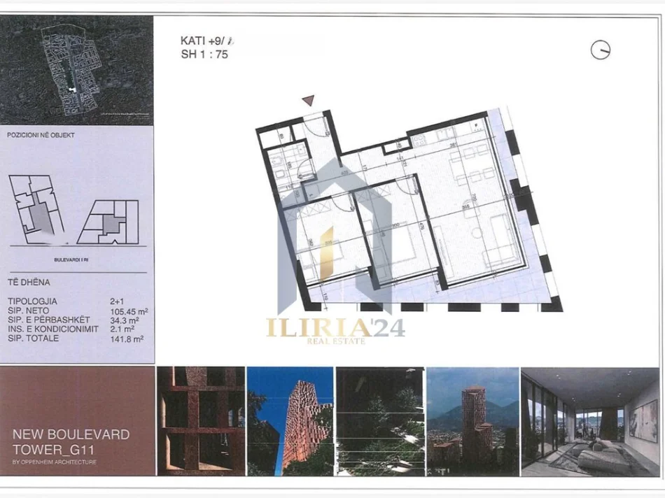Tirane, shitet apartament 2+1+Ballkon Kati 9, 142 m² 326.140 € (Apartament 2+1 per shitje tek Bulevardi i Ri Tirana 2)