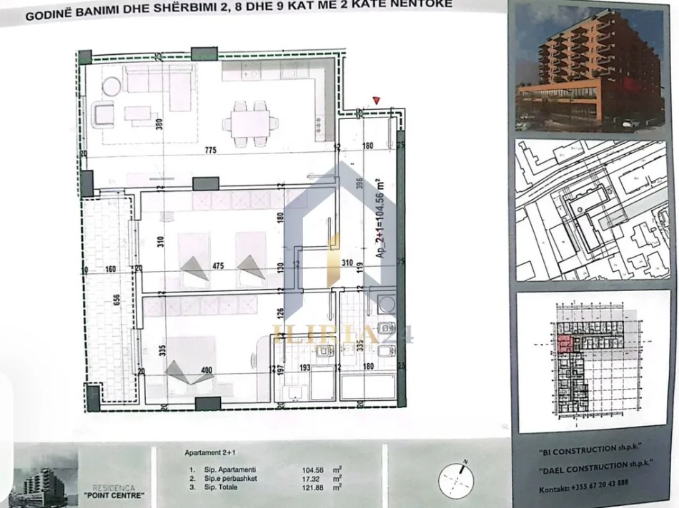 Tirane, shes apartament 2+1+Ballkon Kati 1, 122 m² 124.000 € (Apartament 2+1 per shitje ne Kamez Point Center)