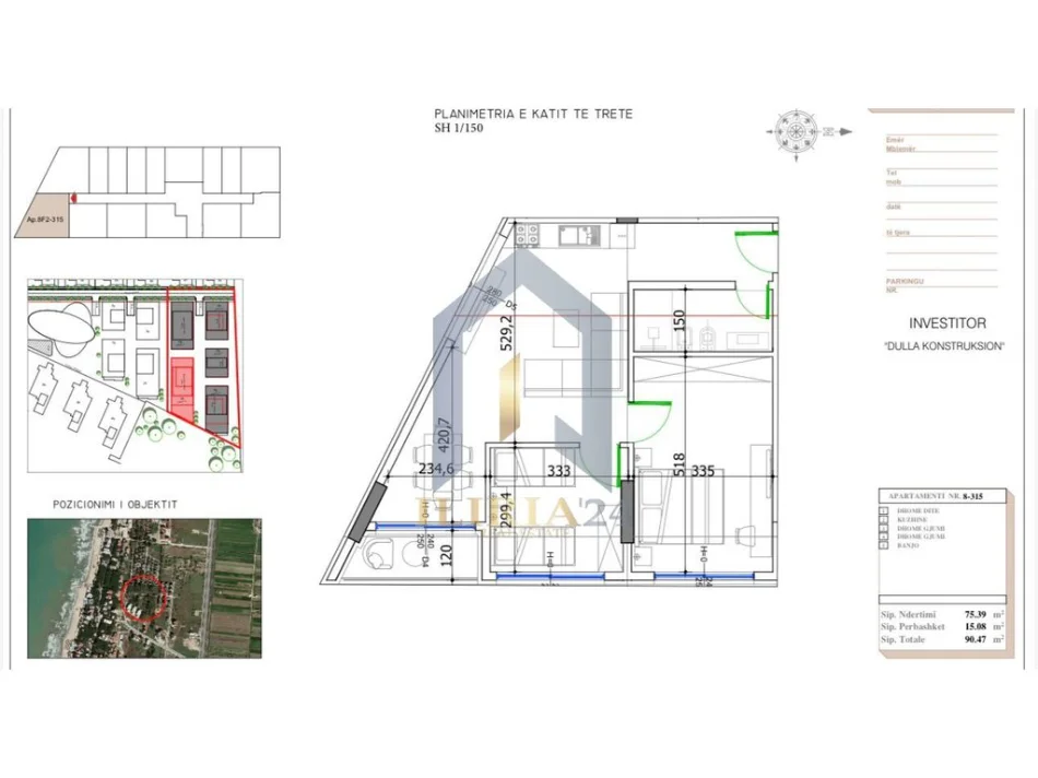 Tirane, shes apartament 2+1+Ballkon Kati 3, 90 m² 108.564 € (Apartament 2+1 per shitje ne Golem Liburna Residence)