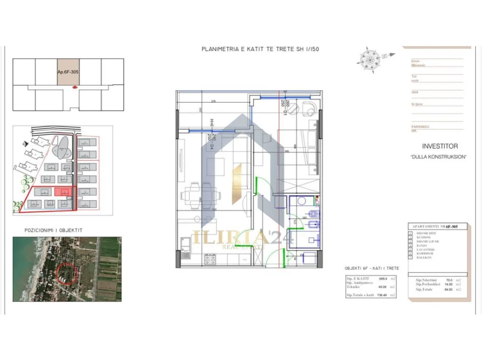 Durres, shitet apartament 1+1+Ballkon Kati 3, 84 m² 100.800 € (Apartament 1+1 per shitje ne Golem Residenca Liburna)