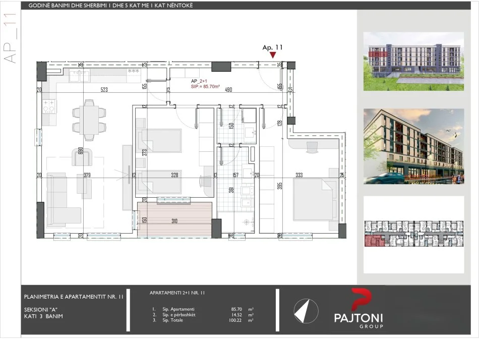 Tirane, shitet apartament 2+1+Ballkon Kati 3, 100 m² 80.170 € (Rruga Skenderbeu)