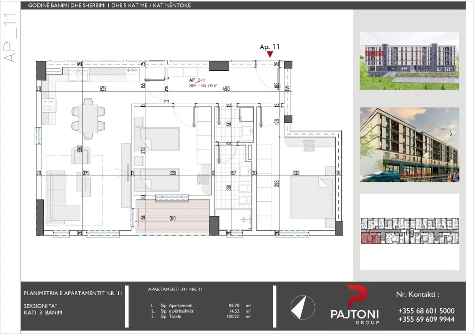 Tirane, shitet apartament 2+1+Ballkon Kati 3, 100 m² 80.170 € (Rruga Skenderbeu)