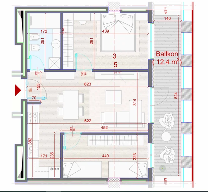 Tirane, shitet apartament 2+1 Kati 5, 100 m² 231.840 € (Don Bosko)
