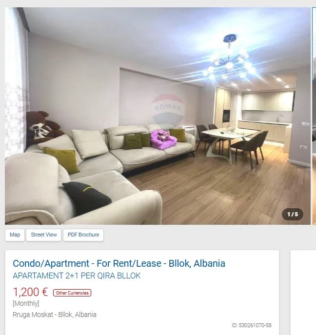 Tirane, jepet me qera apartament 2+1 Kati 5, 105 m² 1.200 € (BLLOK)