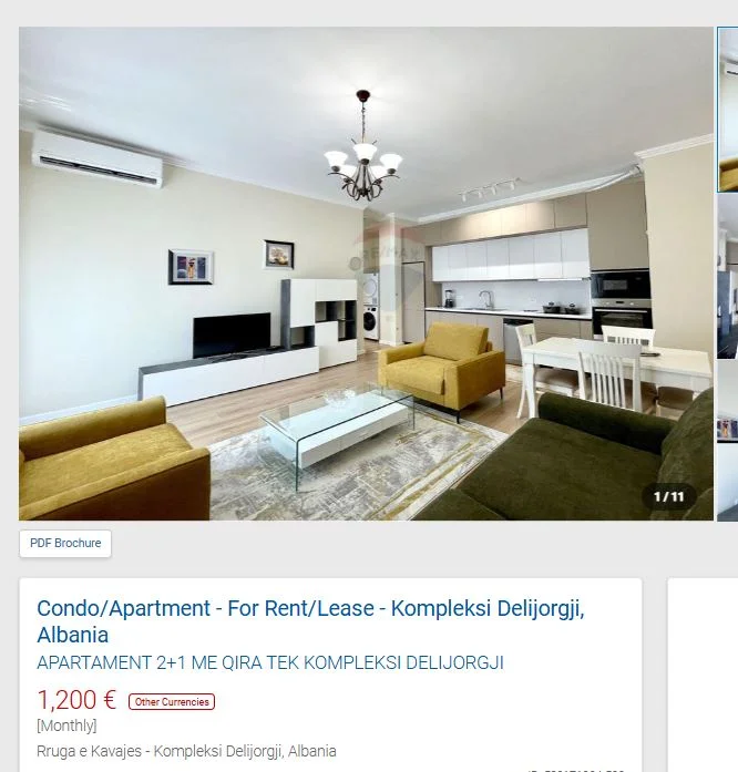 Tirane, jepet me qera apartament 2+1 Kati 8, 110 m² 1.200 € (DELIJORGJI)