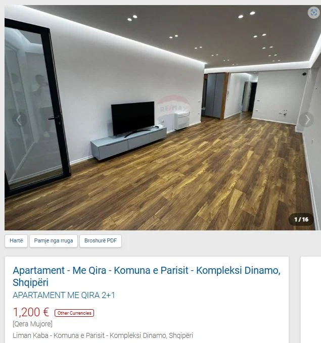 Tirane, jepet me qera apartament 2+1 Kati 3, 130 m² 1.200 € (TE KOMPLEKSI DINAMO)