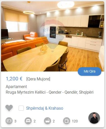Tirane, jepet me qera apartament 2+1 Kati 7, 120 m² 1.200 € (APARTAMENT PRANE TOPTANIT)