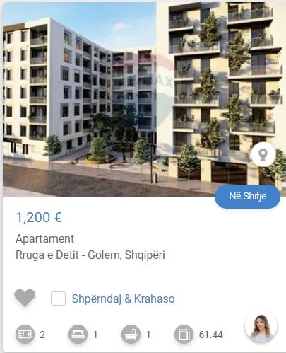 Durres, shitet apartament 1+1 Kati 4, 61 m² 73.728 € (Rruga e Detit Golem)