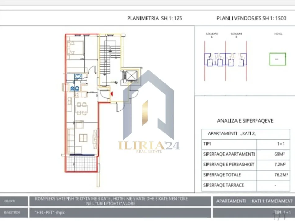 Vlore, shitet apartament 1+1+Ballkon Kati 4, 76 m² 266.700 € (Apartament 1+1 per shitje ne Vlore)