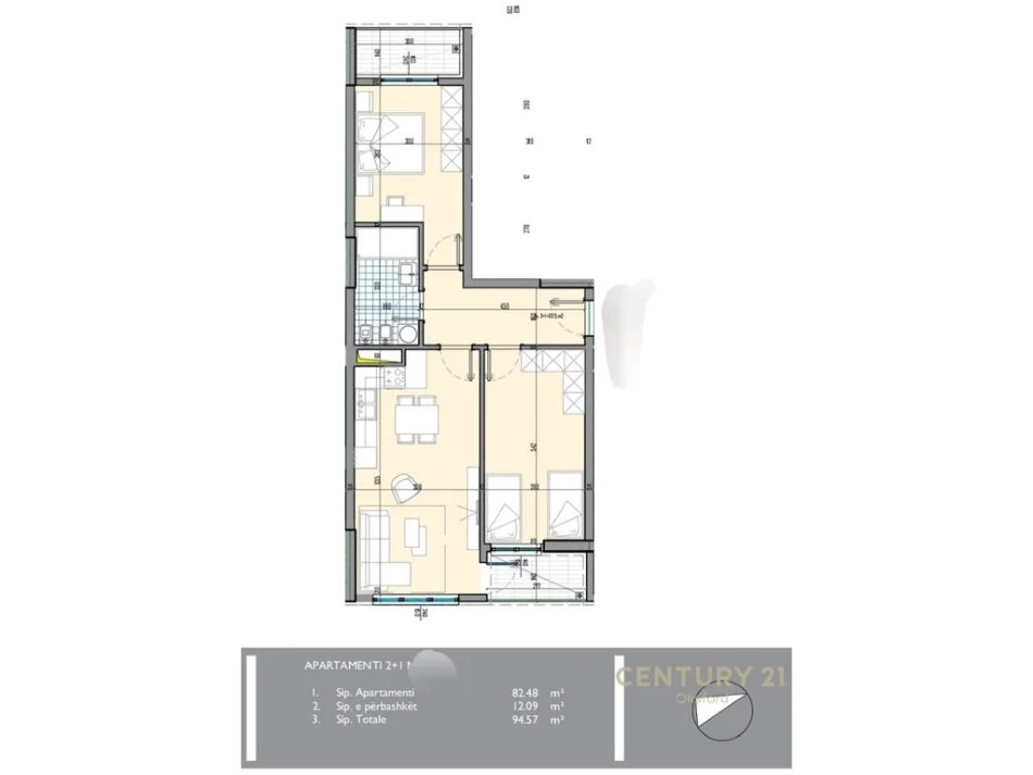 Tirane, shitet apartament 2+1+Ballkon Kati 6, 95 m² 104.000 € 