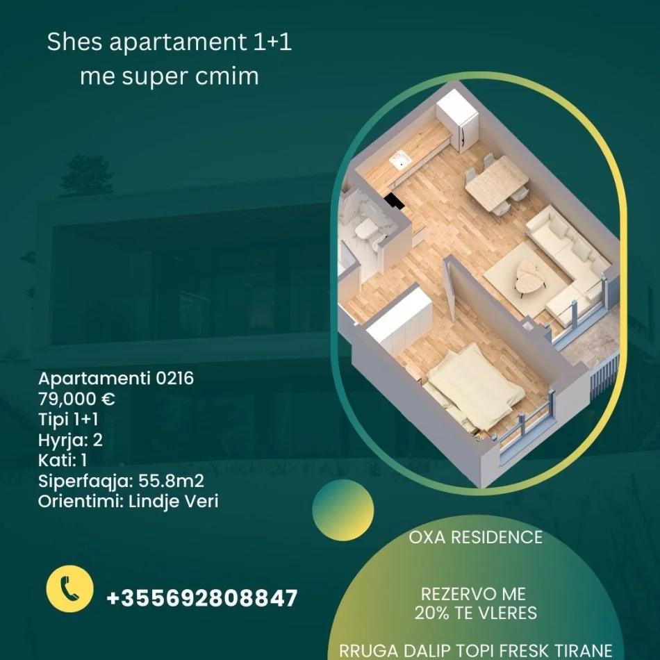 Tirane, shes 1+1+Ballkon Kati 0, 56 m² 79,000 € (Rruga Dalip Topi)