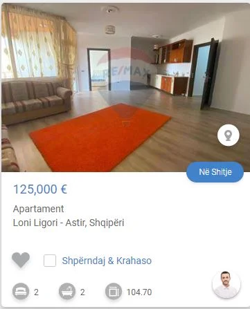 Tirane, shitet apartament 2+1 Kati 3, 93 m² 125.000 € (astir)