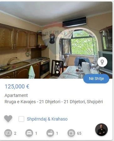 Tirane, shitet apartament 1+1 Kati 3, 65 m² 125.000 € (21 RRUGA E KAVAJES)