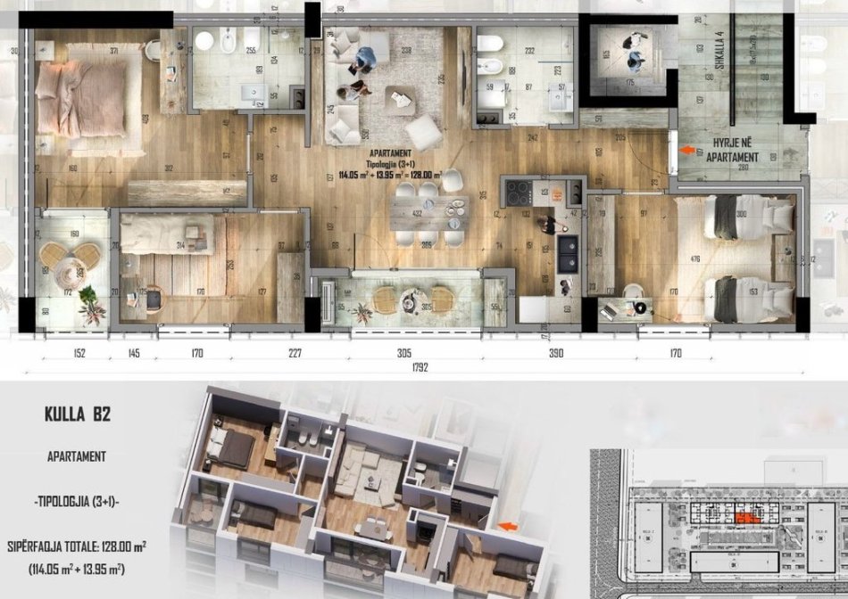 Tirane, shitet apartament 3+1 Kati 6, 128 m² 172.800 € (LAPRAKE)